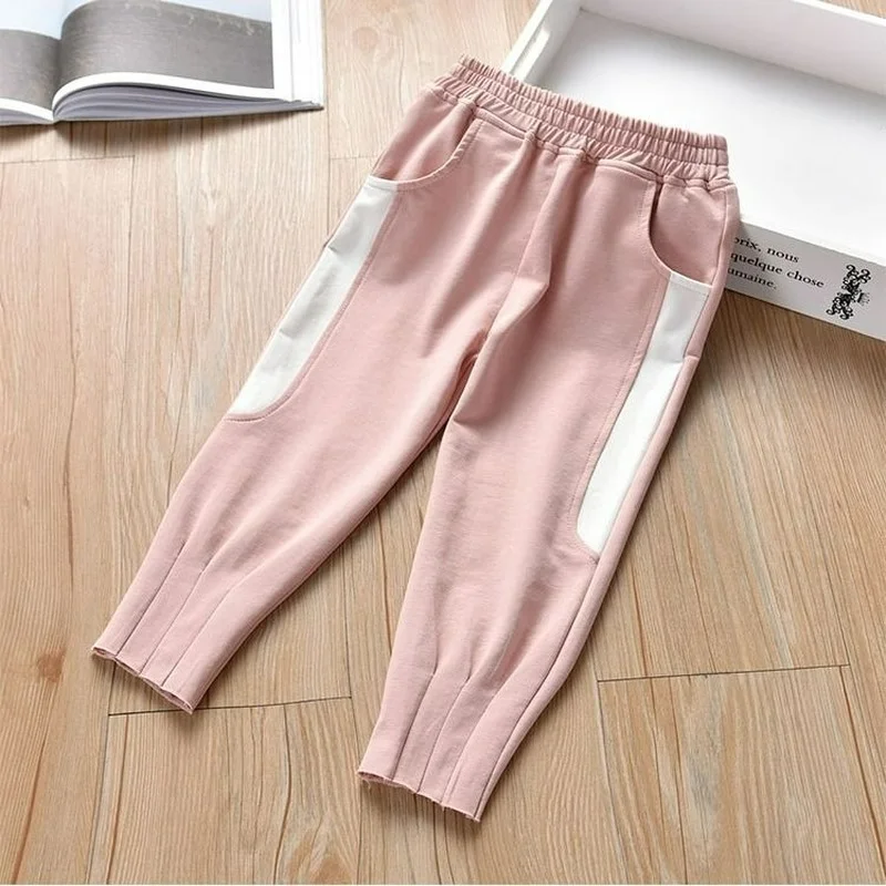 

Girls Casual Pants Spring 2021 New Cotton Fashion Kids Autumn Trousers Elastic Waist Korean Children Clothes