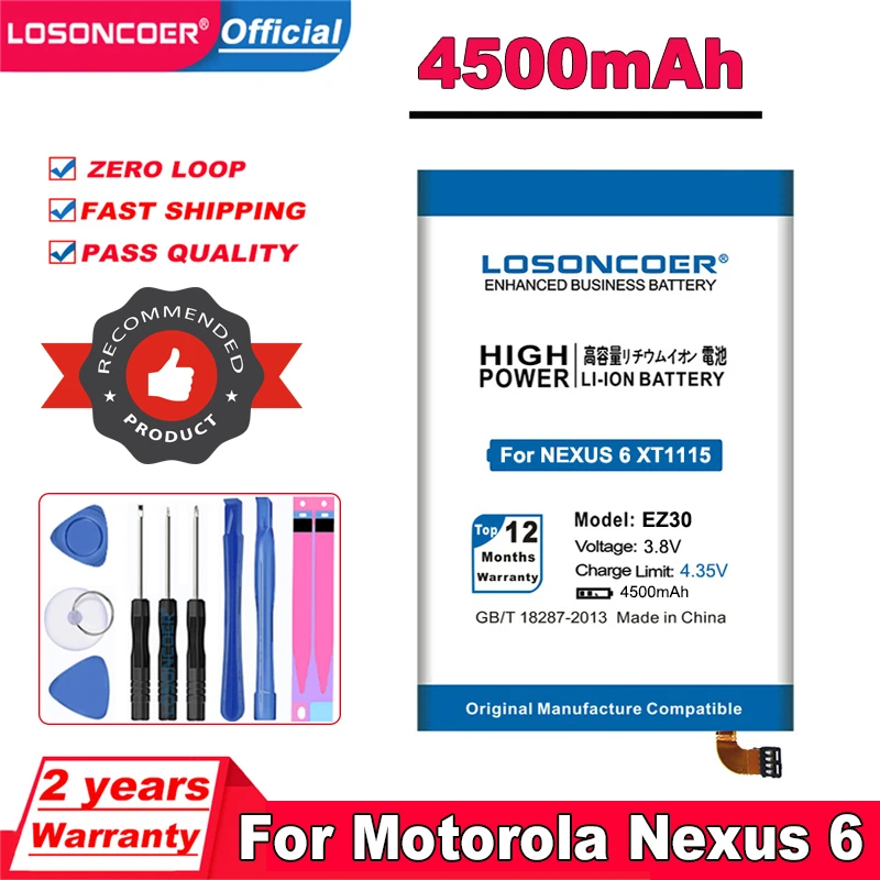Аккумулятор LOSONCOER EZ30 4500 мАч для Motorola Nexus 6 Google XT1115 XT1110 Xt1103 Nexus6 | Мобильные телефоны и