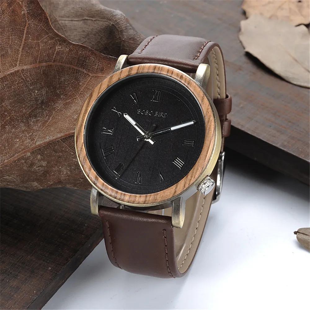 BOBOBIRD Wood Watch Promotion Sale Leather Strap Men Women Wristwatches Birthday Present Christmas Gift in Box reloj hombre