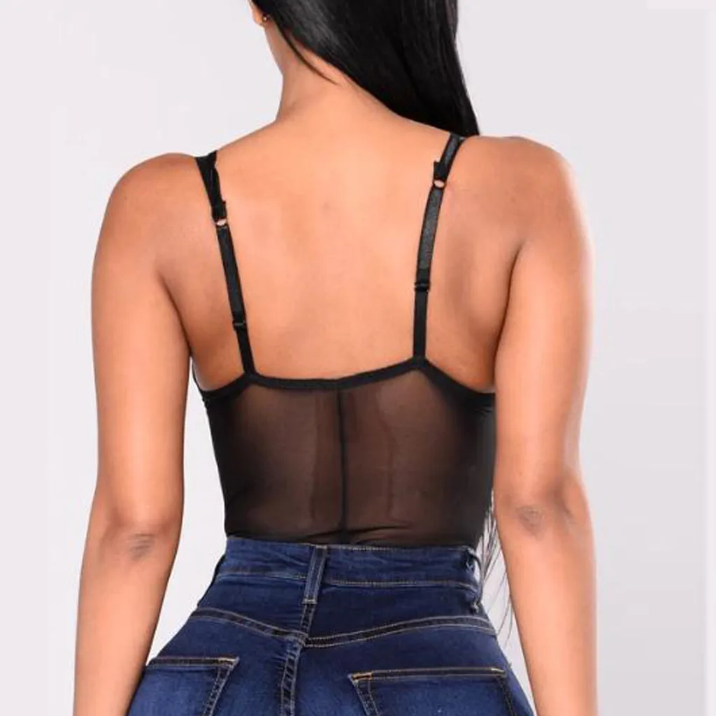 Женское кружевное боди черное на бретельках-спагетти Клубная одежда с цветочным