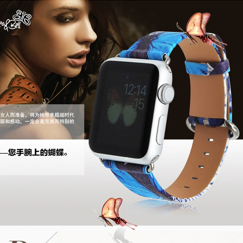 Кожаный ремешок с бабочкой для Apple Watch Band 42 мм 38 мм 4 44 мм ремешки для браслет для iwatch для Apple Watch Series 5 4 3 2 1 ремешок