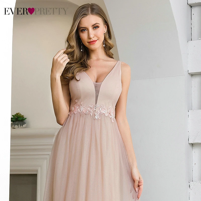 Элегантные розовые платья подружки невесты Ever Pretty A-Line с v-образным вырезом без