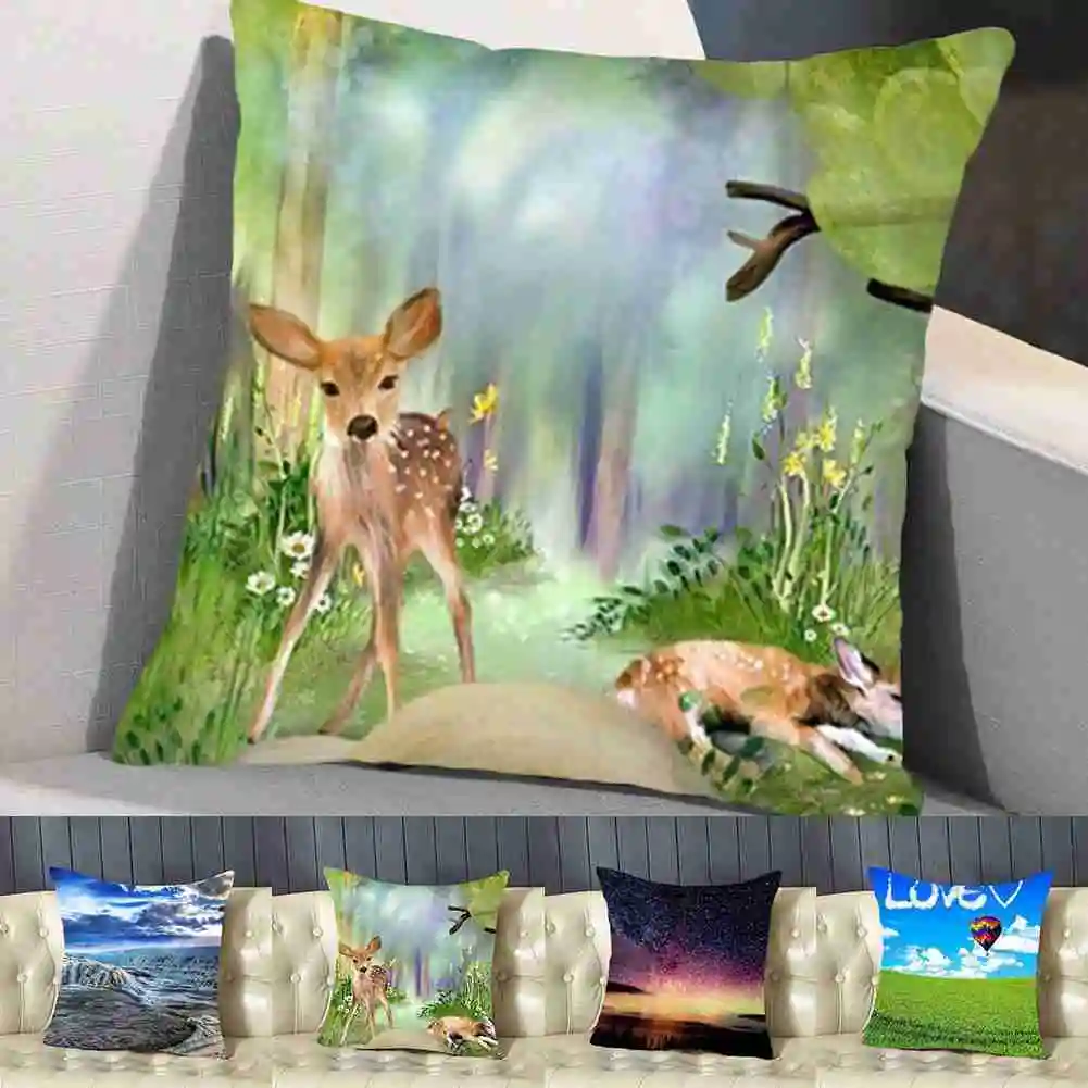 

Oil Painting Tree Forest Landscape Cushion Cover Beach Manor Decorative Pillow Case For Home Sofa Chair