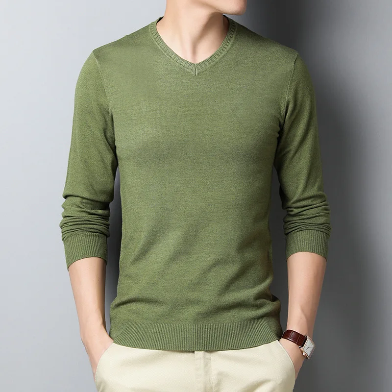 

Wool Cashmere Sweater Men 2020 Autumn Mens Knitted Pullover Sweaters Casual Slim Fit Solid Color V Neck Sweater Pull Homme XXXL