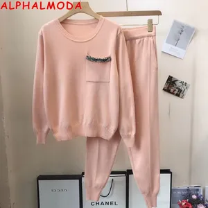 Женский пуловер ALPHALMODA, свитер + штаны, Осень-зима, новый стиль, вязаные спортивные костюмы, удобная одежда для отдыха, комплект из 2 предметов