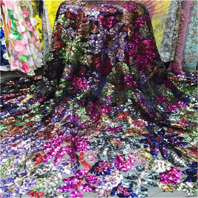 French Nigerian sequins sequence 2019 African net tulle mesh voile lace fabric high quality for party wedding dress 5yards/lot | Дом и сад
