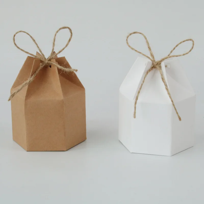 

25/50pcs Creative Kraft Paper Candy Gift Boxes Lantern Hexagon Shape Wedding Favors Cake Gift Packaging Boxes Dragees Box Bags