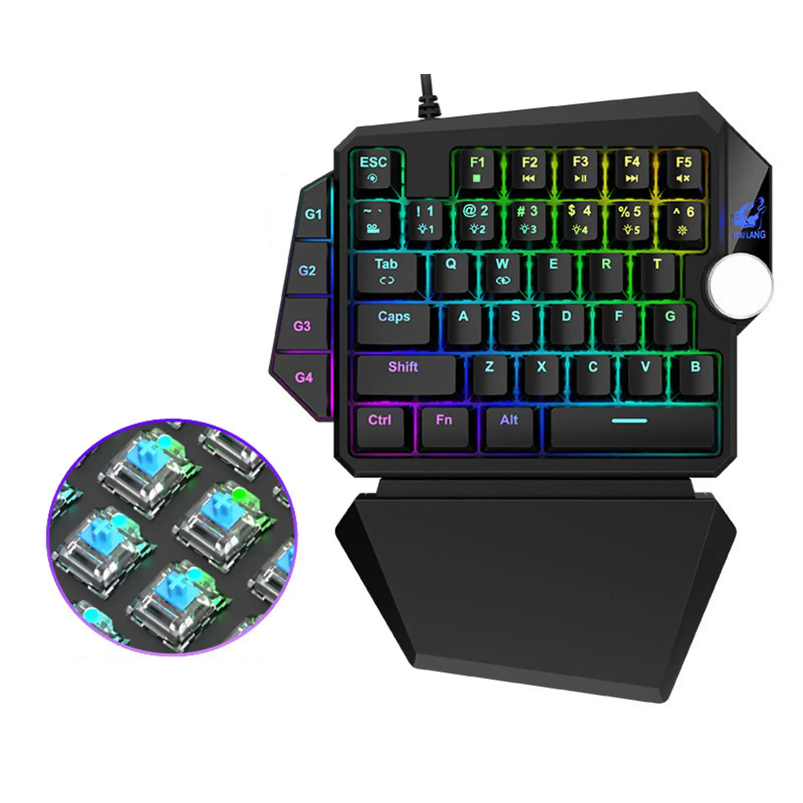

Механическая клавиатура для одной руки с радужной RGB подсветкой и поддержкой запястья, 39 клавиш
