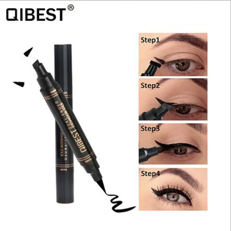 Qibest двухголовое уплотнение Черная Подводка для глаз треугольник подводка со