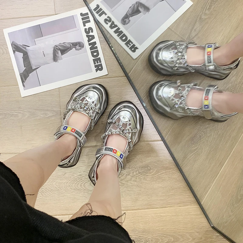 

Кроссовки женские на платформе, сетчатые дышащие, на танкетке, с цепочкой, кристаллами, Повседневная Вулканизированная подошва, милая Лолит...