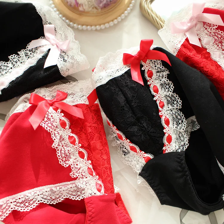 

Японское красное хлопковое нижнее белье с бантом, Милое сексуальное женское нижнее белье, новогоднее красное кружевное нижнее белье