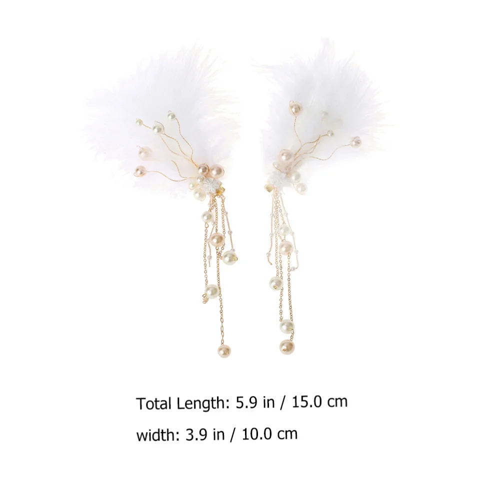 

2pcs Tassel Hairpins Retro Pearl Inlaid Feather Hair Clip for Lady Woman