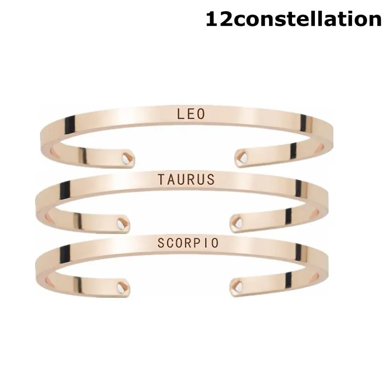 

Simple 12 Constellation Metal Bracelet Fashion Men Women Zodiac Cuff Bracelet Jewelry Carving Bracelet Accessories Birthday Gift