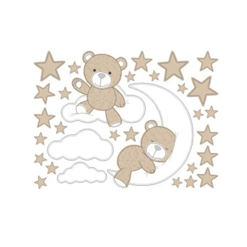Милые наклейки на стену в виде Луны звезд медведя для детской комнаты