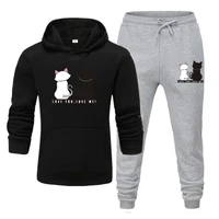 winter cat printing cute women tracksuit fashion sportswear two piece sets hoodiepants sporting suits