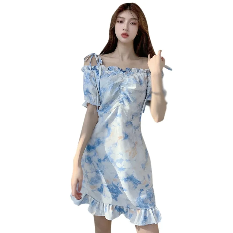 

Женское летнее платье с высокой талией, рассады, Длинные Наплечные воротники