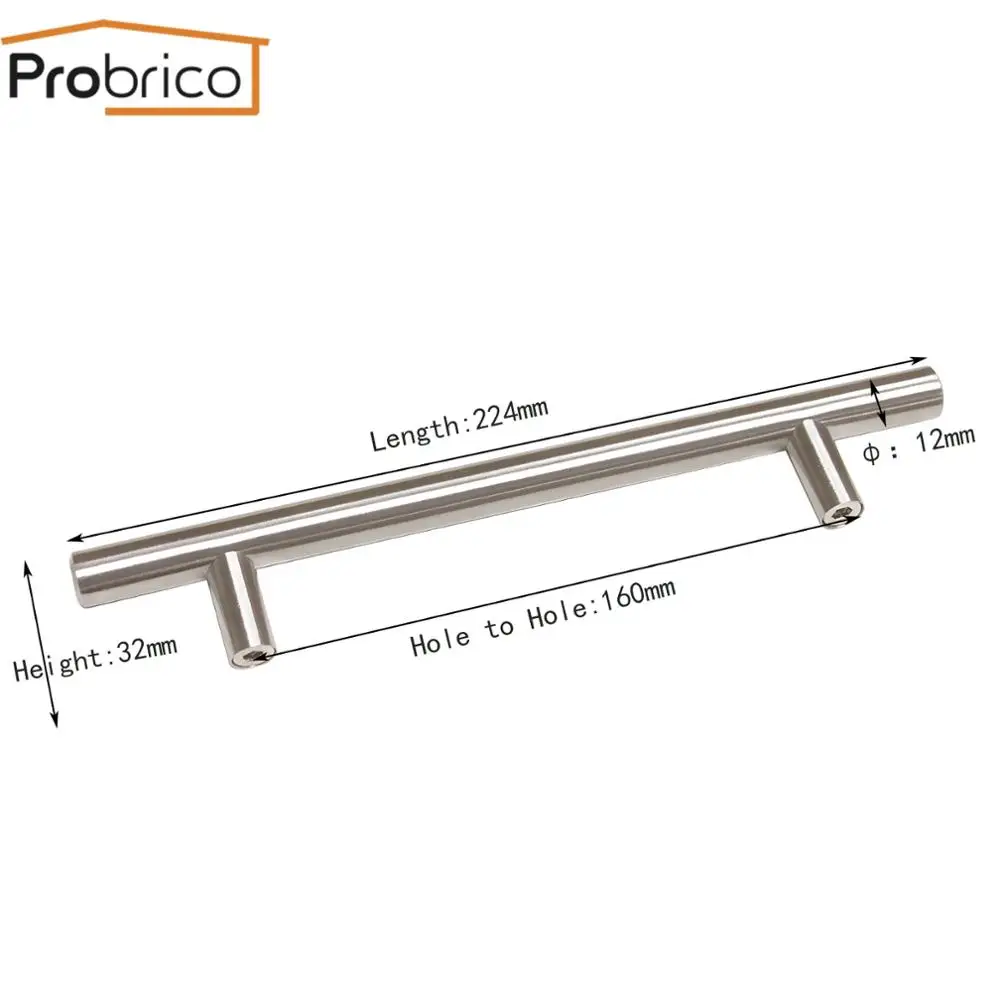 Round Bar 160 Probrico ручки для ящиков, мебельные ручки для кухонного шкафа, Т-образные дверные ручки, ручки для ручек, диаметр 12 мм/14 мм - Цвет: Round Bar 160