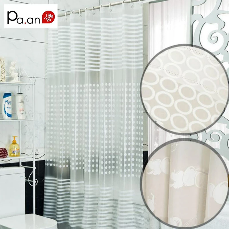 

Simple Transparent Shower Curtain PEVA Endless Apple Striped Printing Waterproof Mold Proof Plastic Bathroom Curtains Pa.an