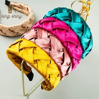 elegant korean solid color satin cloth headband for woman vintage hand made cross woven hairband woman party hair accessories