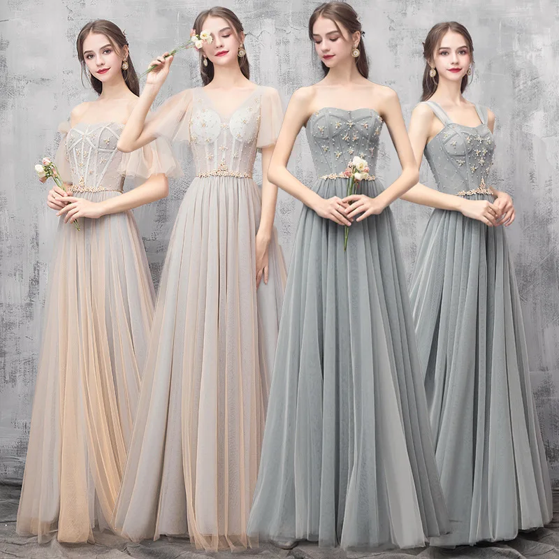 

Bridesmaid Dress K364 Sexy Boat Neck Wedding Guest Gowns Short Sleeve A-Line Robe De Soiree Sparkling Sequined Vestido Madrinha