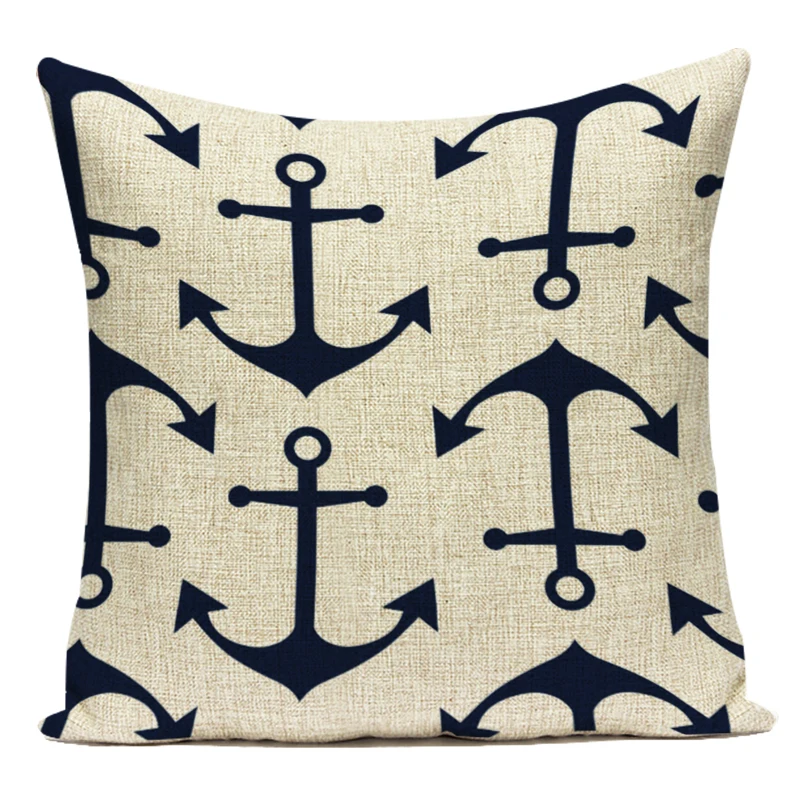 

Чехол для подушки LSQDVQ, лен/хлопок, синий, морской якорь