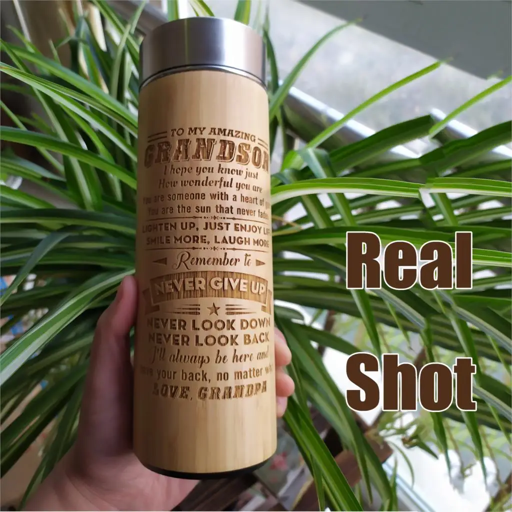 1 шт Заказная Выгравированная креативная бамбуковая термос из нержавеющей стали