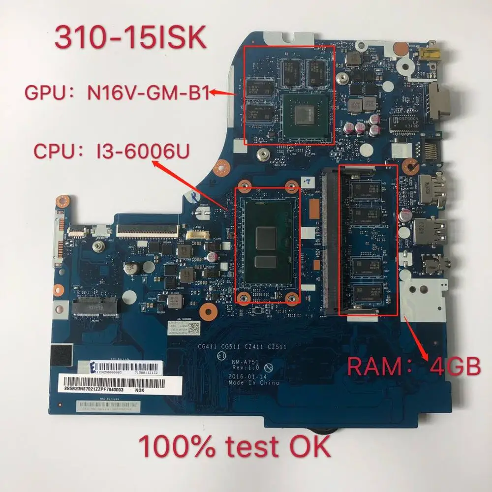 

Материнская плата для Lenovo 310-15ISK, материнская плата для центрального процессора, GT920MX, 4G-RAM, CG411, CG511, флэш-тест 100%, ОК