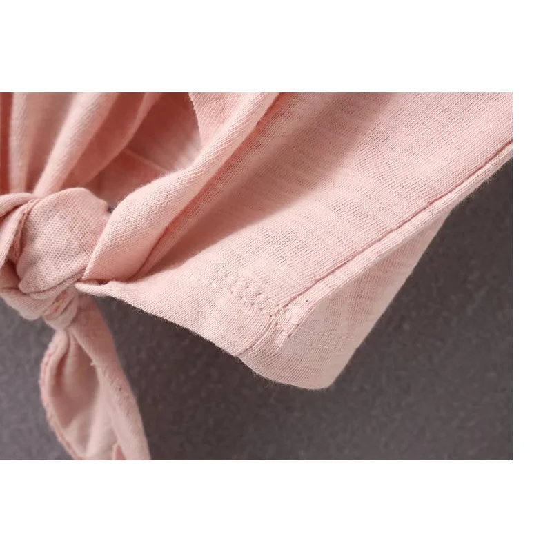 

Women T-shirt Short sleeve Candy Color Knotted Summer style Casual T-shirt Pullover Female New Fashion Clothing