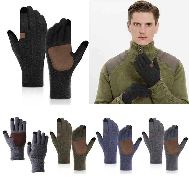 

Mens Winter Knitted Touchscreen Gloves Thermal Warm Thick Faux Fleece Lining Anti-Slip Palm Outdoor Driving Mittens