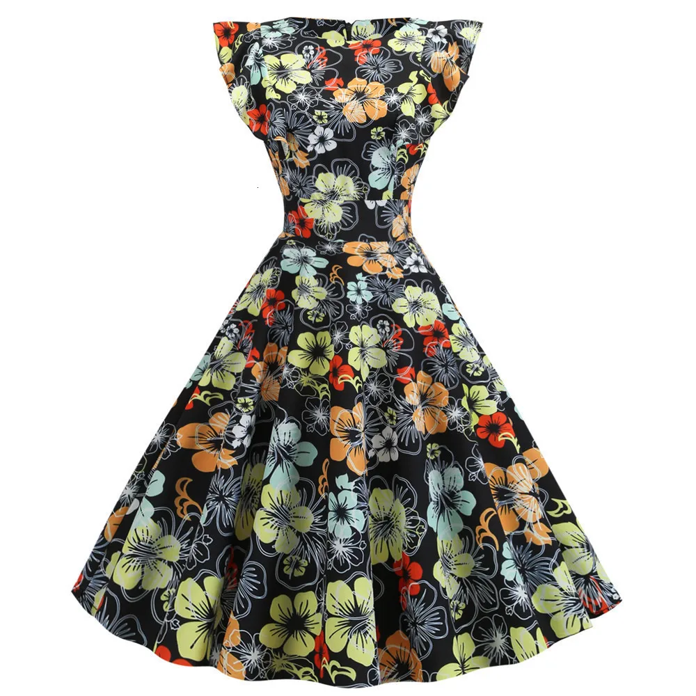 2019 Цветочные женские Ретро Винтажные летние платья рукав-лепесток элегантное