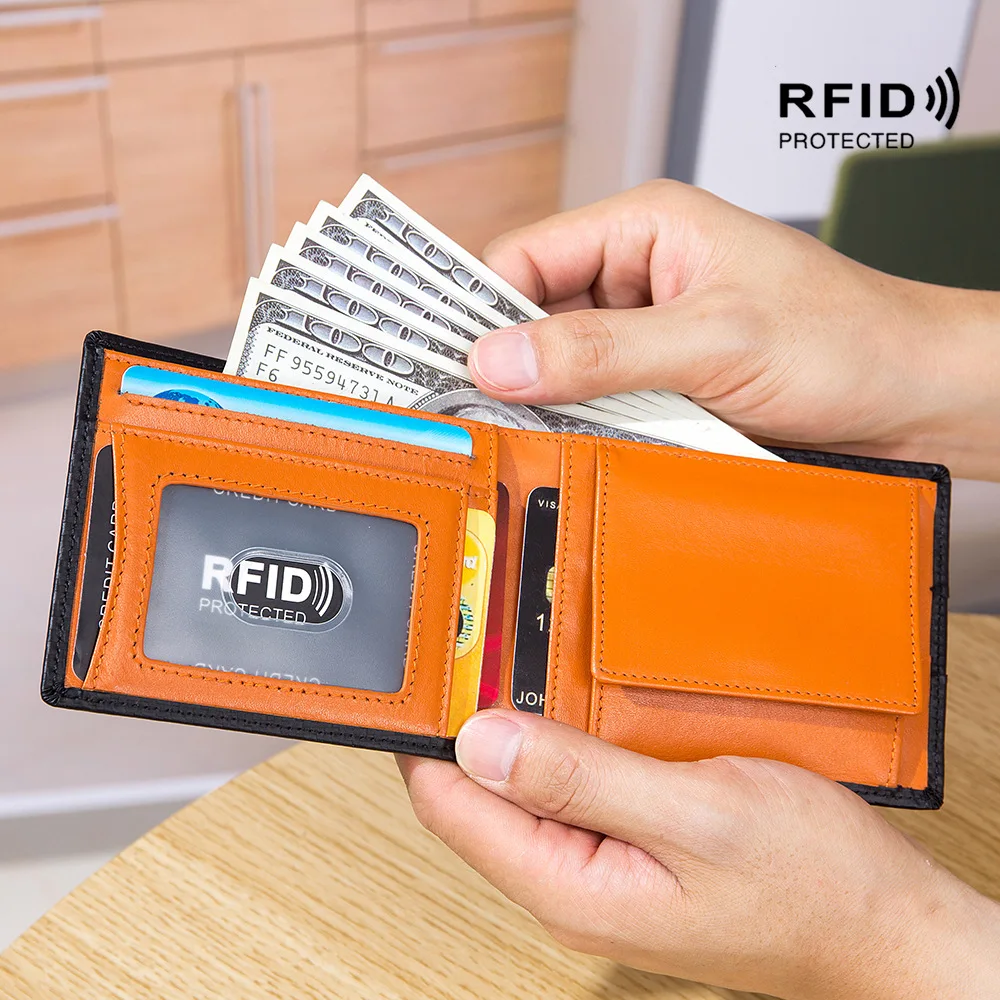 DIENQI Rfid углеродного волокна Для мужчин кошельки кожаные сумочки небольшие деньги