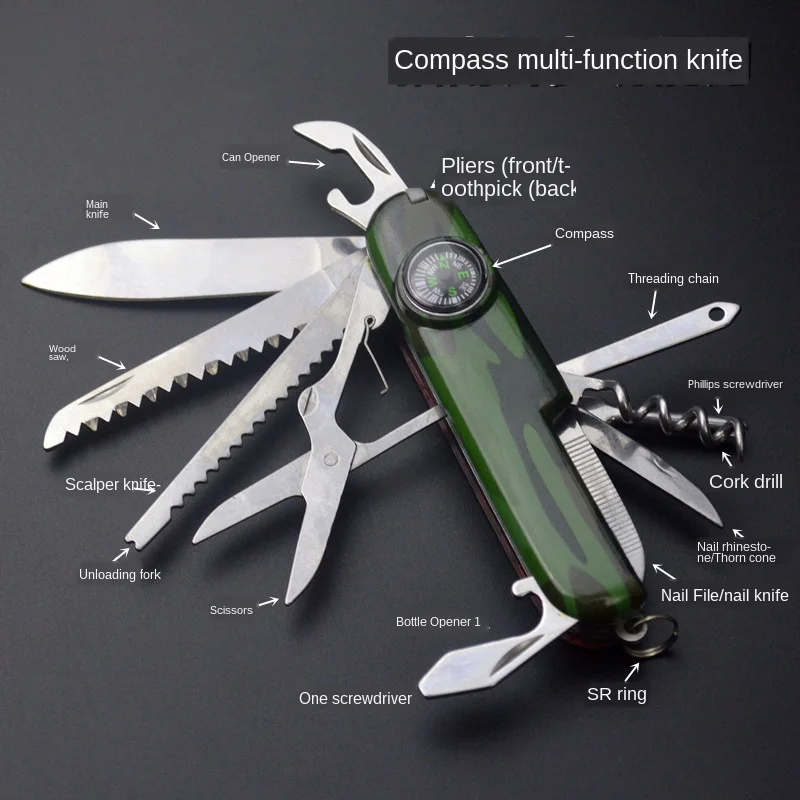 Многофункциональный нож с компасом армейский зеленый 91 мм|Ножи| |