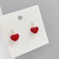 wholesale silver plated ins small peach heart earrings korean rhinestone love stud women jewelry gift