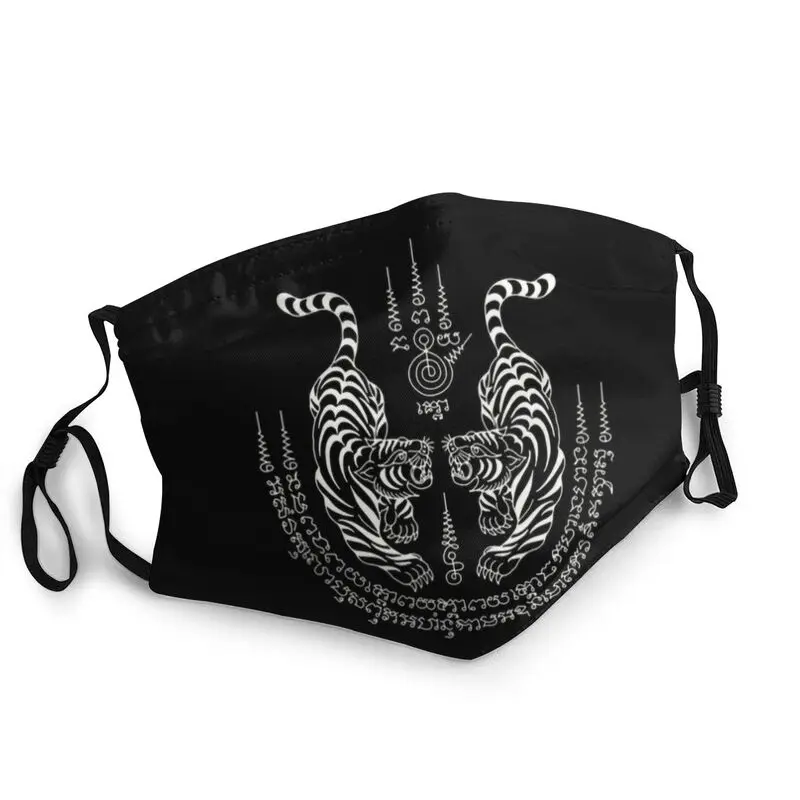 

Reusable Twin Tiger Sak Yant Tattoo Face Mask Thailand Muay Thai Anti Haze Dust Protection Cover Respirator Muffle