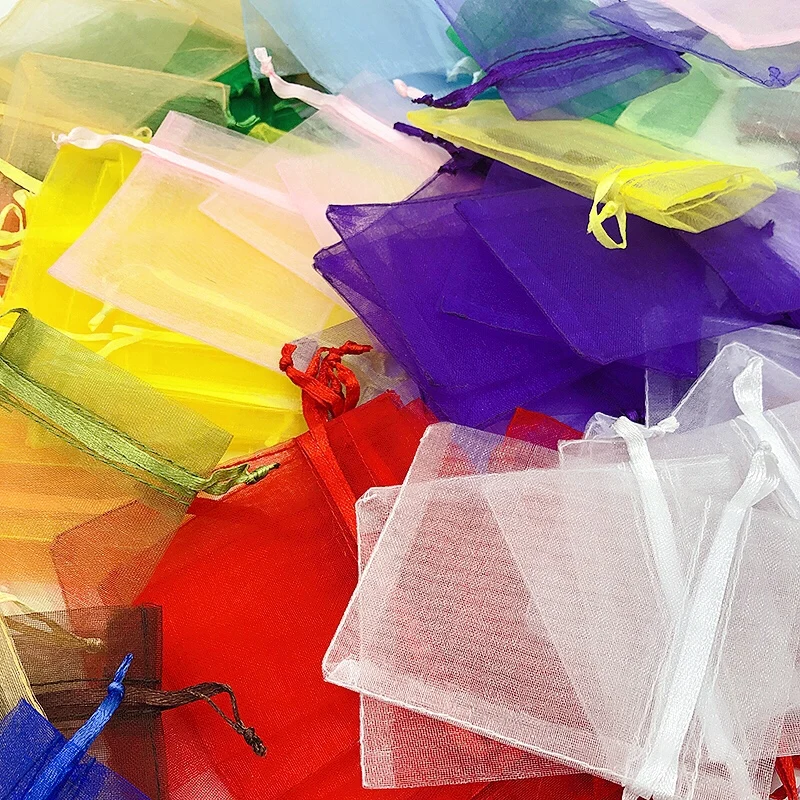 

50Pcs Organza Bag Jewelry Packaging Gift Candy Wedding Party Goodie Packing Favors Pouches Drawable Bags Present Sweets Pouches
