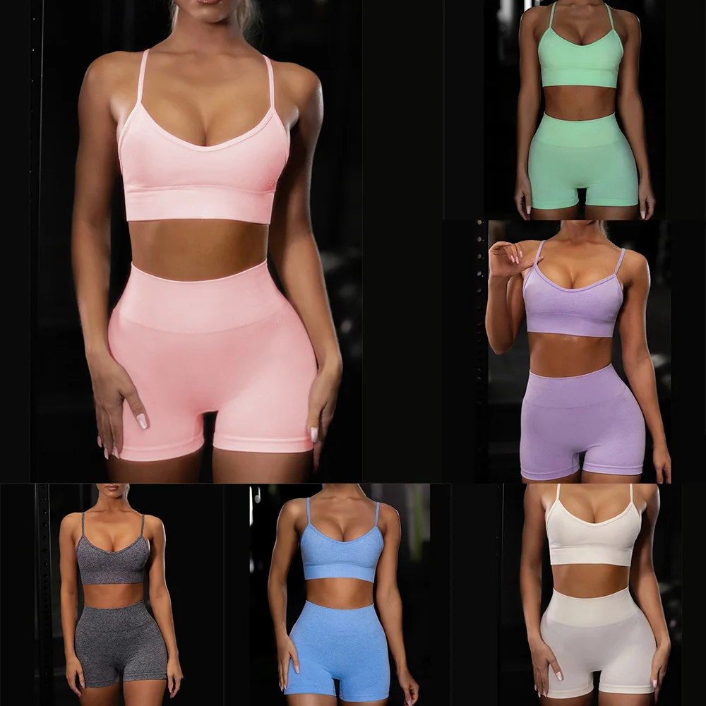 YUEGIRL комплект из 2 предметов летний бесшовный спортивный с бюстгальтером топы