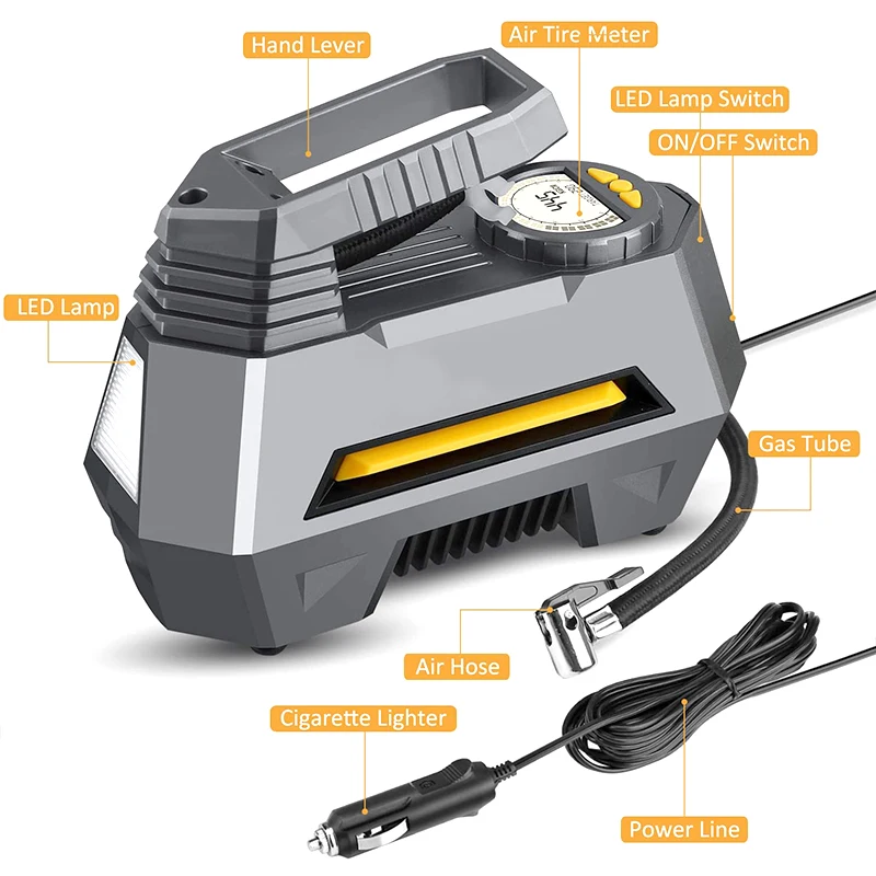 Портативный автомобильный воздушный компрессор насос для шин с автоматическим
