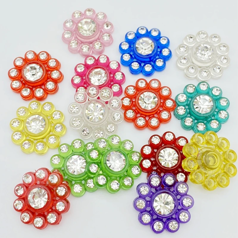

50Pcs Mixed Transparent With Shiny Diamonds Resin Flower Flatback Cabochon Scrapbooking Fit Hair Clips Embellishments Beads G32