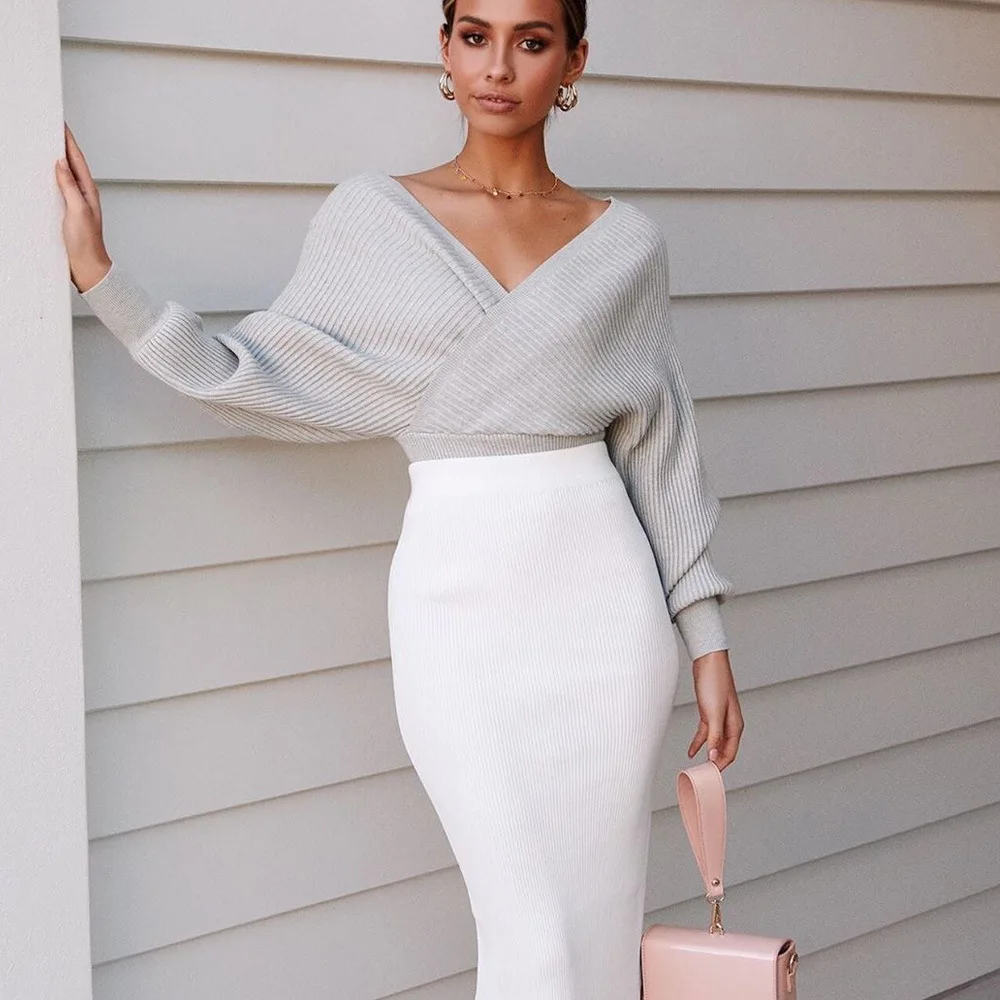 Женский свитер с длинным рукавом однотонный пуловер открытыми плечами в уличном