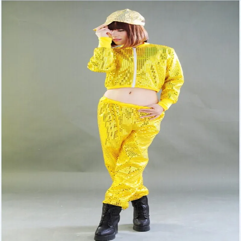 Free Polyester Full Elastic Waist V-Neck Shipping Woman Crop Top Set Real European Version 2020 New Dance Sequins Clothing Suit | Женская