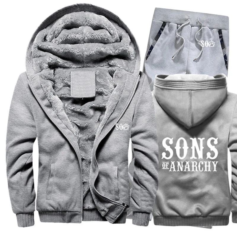 

Unisex Winter Men's hoodie SOA Sons of Anarchy the Child SONS Thicken Warm Wool Fleece Men's jackets+Pants 2 Piece Set