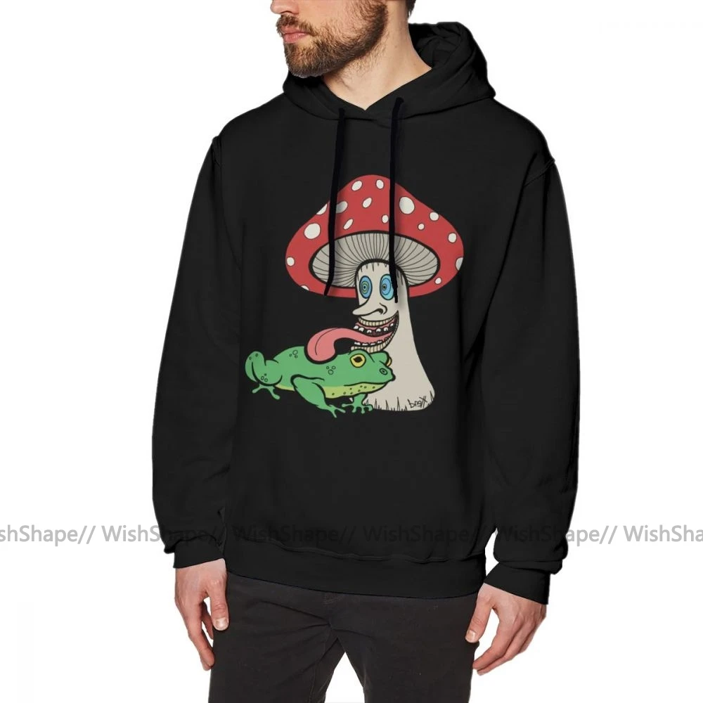 

Psychedelic Hoodie Mushroom Licking Toad Hoodies Oversize Black Pullover Hoodie Loose Cotton Long Length Autumn Men Hoodies