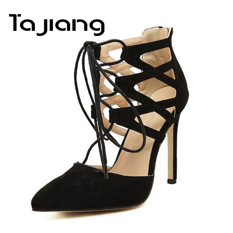 Ta Jiang/женские летние сандалии-гладиаторы из флока с перекрестными ремешками на