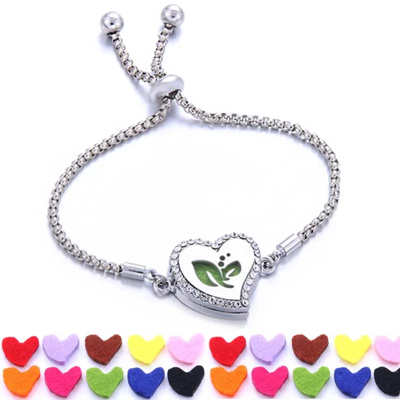 

New Heart-shaped Aroma diffuser Bracelet Perfume Essential oil Aromatherapy diffuser locket bracelets crystal bracelet with pad