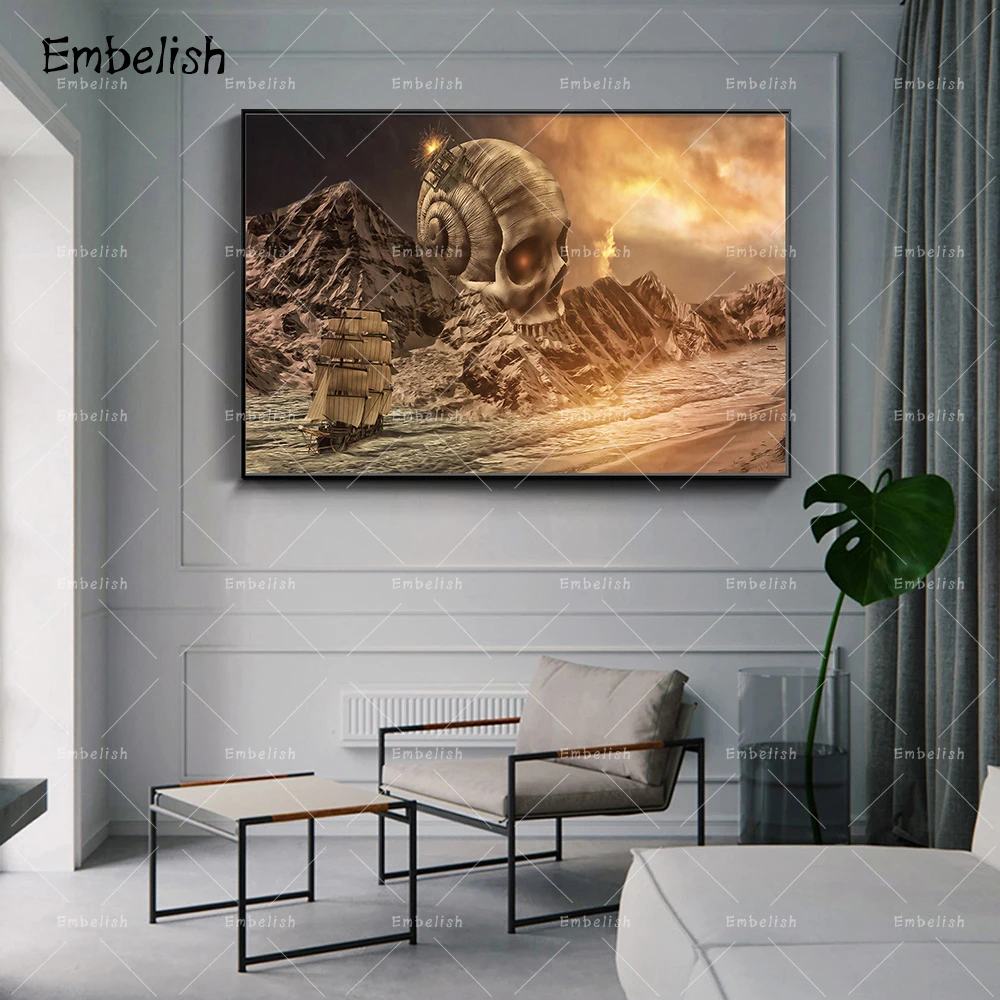 

1 Pieces Abstract Skull And Ship Modern Home Decor Posters For Living Room HD Print Canvas Bedroom Paintings Artworks