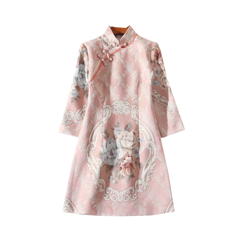 Азиатский китайский стиль Вечерние Розовые винтажные Cheongsam леди девушка платье - Цвет: Розовый