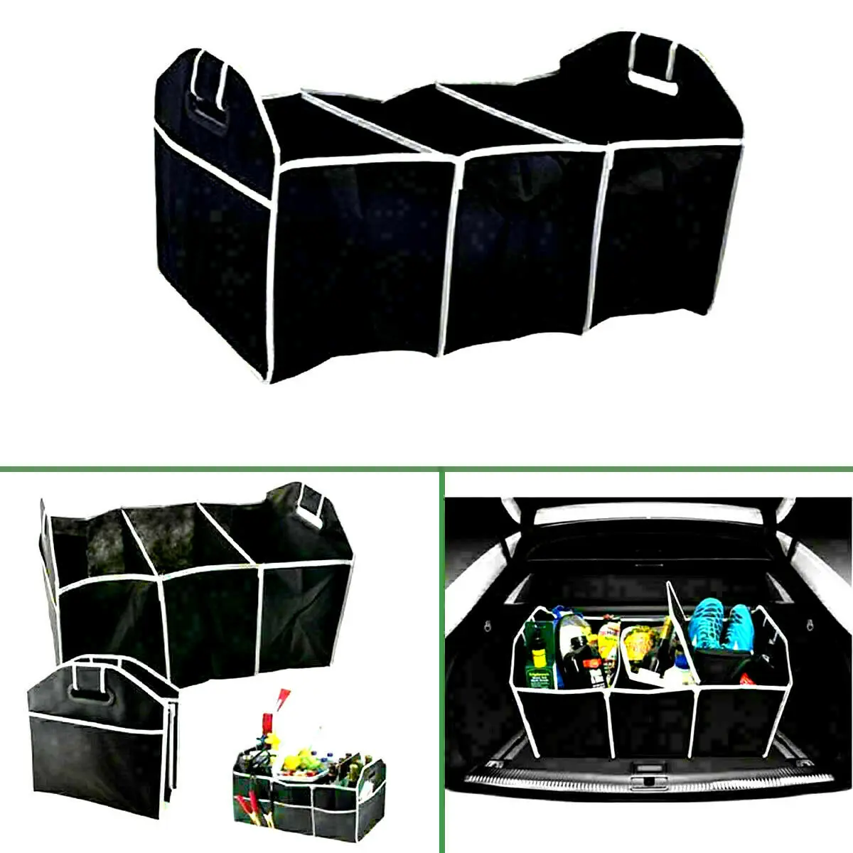 

Car Boot Organiser 2 in 1 Foldable Collapsible Tidy Trunk Storage Travel Bag UK