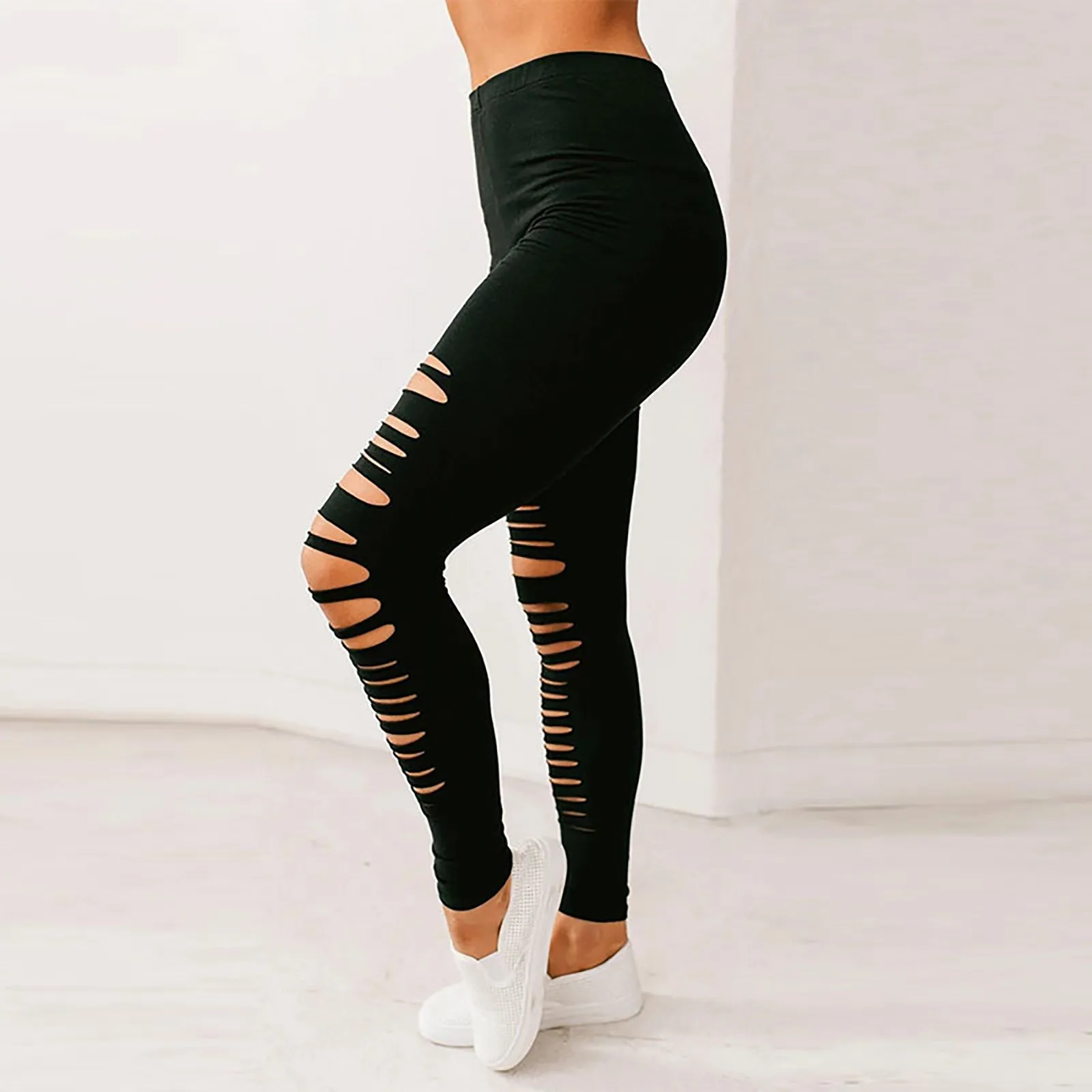 

Leggings Wowens Fashion Sports Slim Stretch Pants Hole Leggings High Waist Outer Wear Trendy Women's Pants Pantalones Deportivos