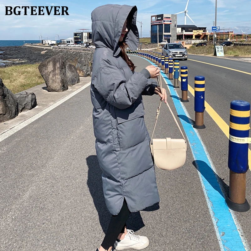 BGTEEVER модный уплотненный длинный пуховик Женская парка негабаритное теплое