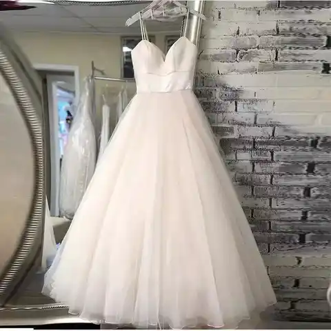 New Spaghetti Strap Beach Wedding Dresses 2021 Vestido Simple White Ivory Tulle  Bridal Gown Custom Made